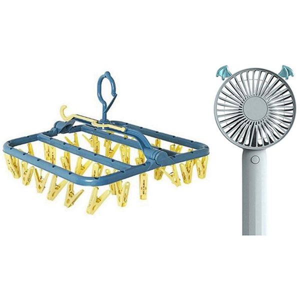

electric fans thickened petal shape hangers organizer scarf belt tie plastic storage rack blue+yellow & fan hand-held