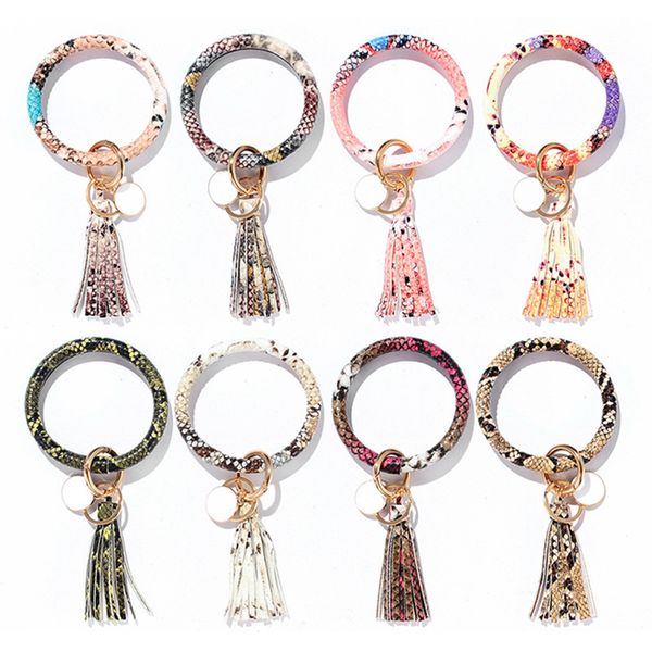 Bangle Keychain PU Tasselbracelet Keyring Festa de Chaves de pele de Snakes de pele redonda braceletes de borla para as mulheres Moda Greneira Esporte Chaveiros Acessórios Wll453