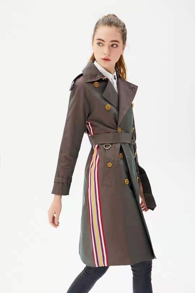

khaki trench coat ladies clothing side rainbow belt double-brasted large size womens clothing slim windbreaker women designer 3, Tan;black