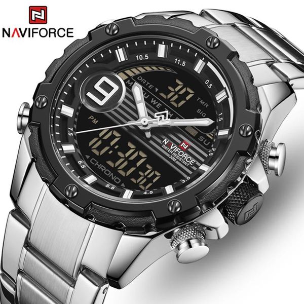 

luxury men watch lcd digital analog chronograph sport stainless steel wrist military clock relogio masculino wristwatches, Slivery;brown