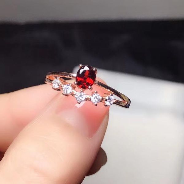 

cluster rings colife jewelry fashion garnet silver ring for party 4*5mm natural 925 gift woman, Golden;silver