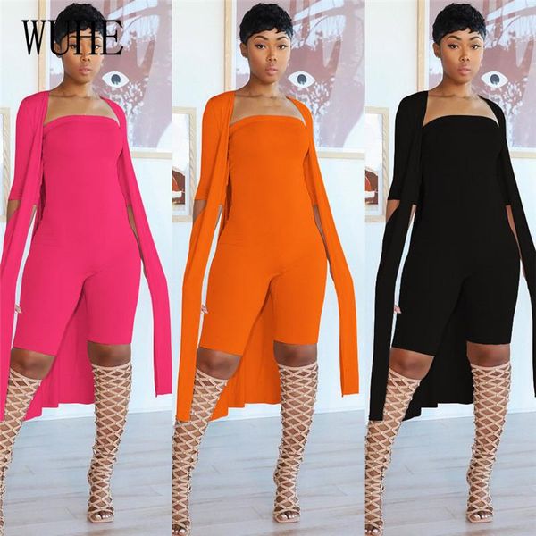 

women's tracksuits yeya casual sports two piece suits sleeveless breast wrap skinny playsuits and cardigan cloak party club outfits, Gray