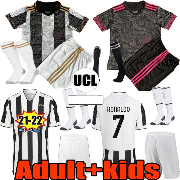 

ronaldo dybala 20 21 22 juventus soccer jersey set 2021 2022 morata kulusevski adult+kids football shirt home away sets chiesa de ligt camis, Black;yellow