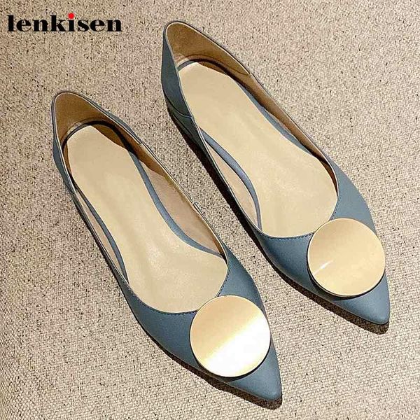 

dress shoes lenkisen fashion metal decorations pointed toe genuine leather cozy low heels beauty lady daily wear pumps l16, Black