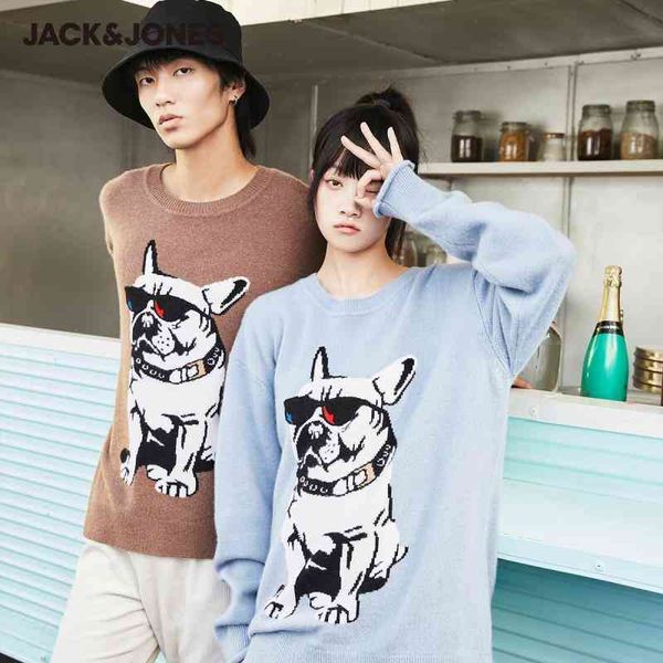 

jon men's loose fit lover's cartoon pattern pullover knit sweater|220324029, Black