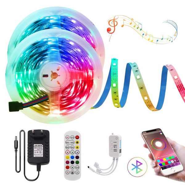 

bluetooth music rgb led strip light smd flexible ribbon 5m 10m 20m waterproof tape diode dc 12v control power kit strips