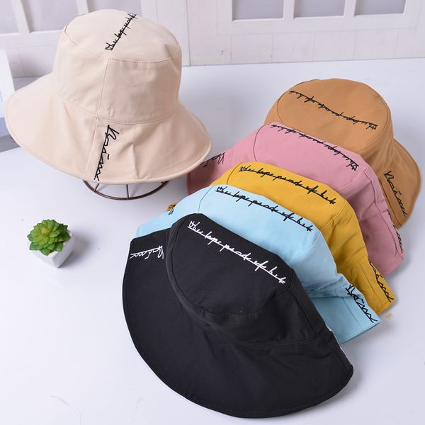 

spring new letter embroidered solid color fisherman hat women's sunscreen sunshade men's sports leisure basin hat, Yellow
