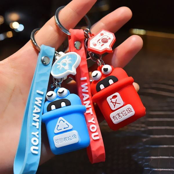 

2021 fashion keychain tiktok, big eyes, cartoon drop gel, garbage , buckle, expression, trash can, key chain, bag, pendant., Silver