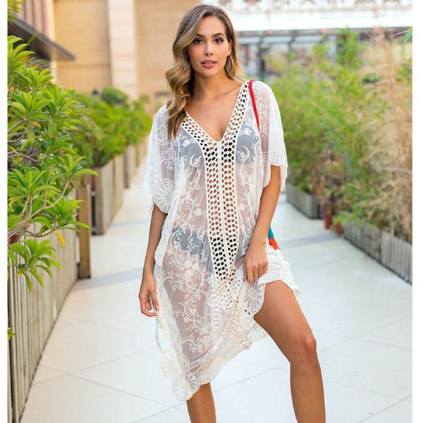 

pareo for the beach tunic cover-ups 2021 summer dress robe beachwear female may dress brown bikini v ne loose dresses
