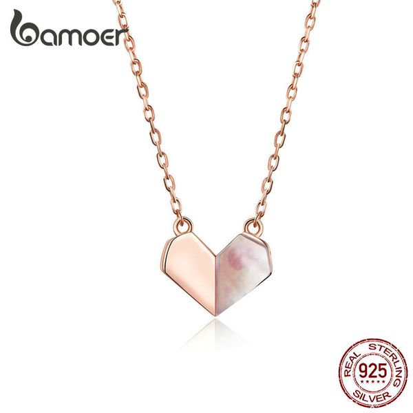 

bamoer floding heart shell choker necklace for women 925 sterling silver short chain neckalce rose gold color jewelry scn330