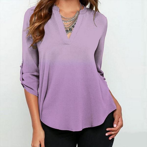 

summer spring casual and women shirts long sleeve purple turn down collar chiffon, White