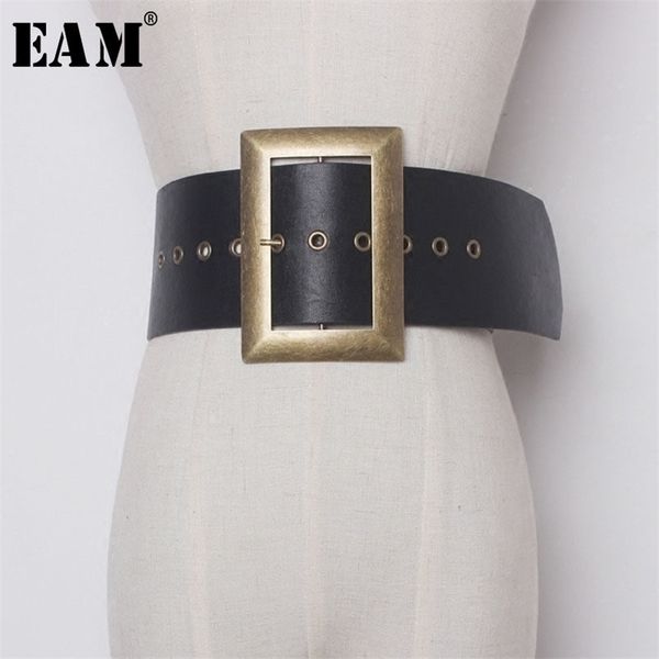 

[eam] fashion metal big buckle pu leather exceed width belt woman retro all-match solid black belt women ya59901 220210, Black;brown