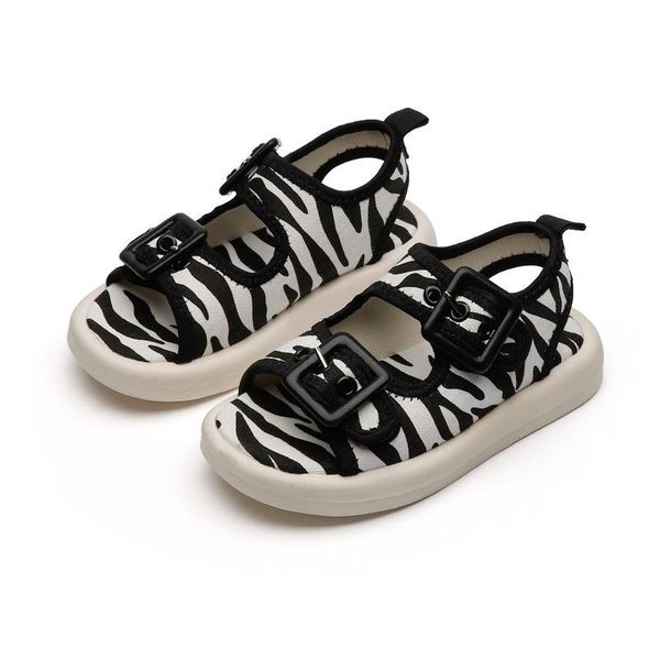 

sandals boys leopard print beach shoes 2021 summer children's zebra casual girls roman flats cute kids, Black;red