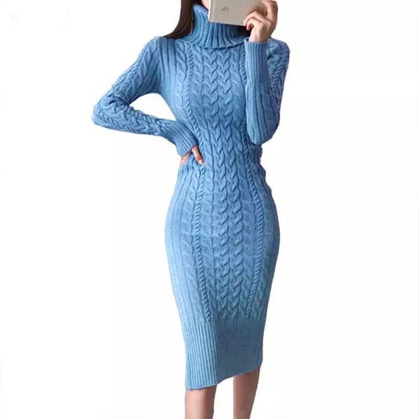 

autumn winter new knitted long solid color women long-sleeved fashion slim lady all-match sweater-dress, White;black