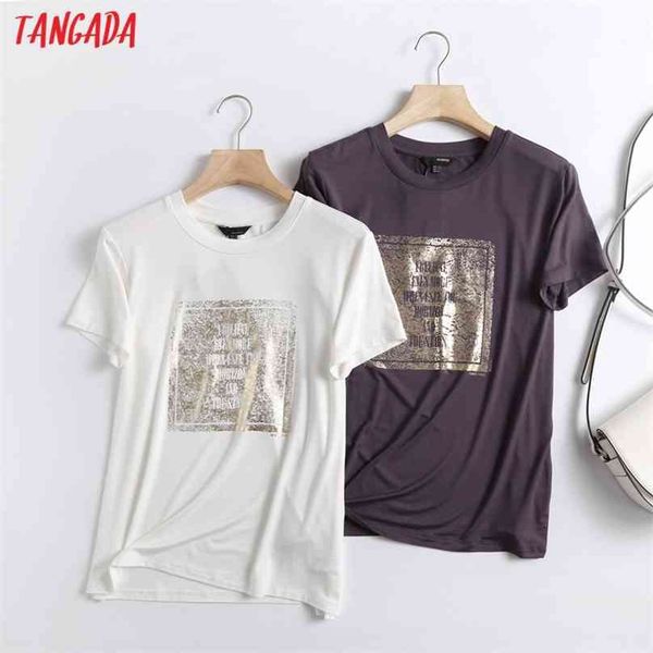 

tangada summer women elegant print cotton t shirt short sleeve o neck tees office ladies tee 6d14 210720, White