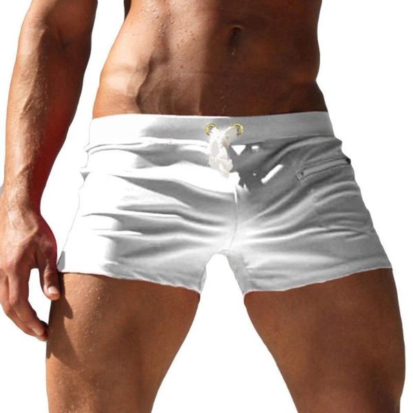 

men's shorts men solid color swimming trunks drawstring pocket slim beach swimwear