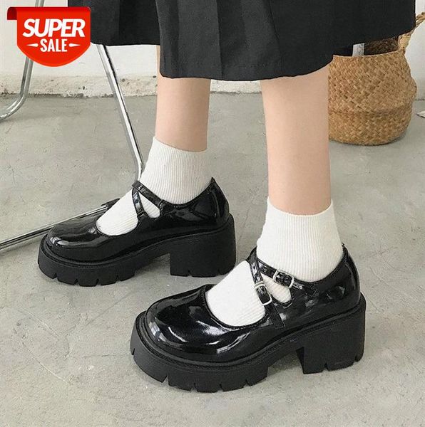 

black high heels shoes women pumps thick bottom platform shoes patent leather woman round toe mary jane zapatos mujer #qk9u