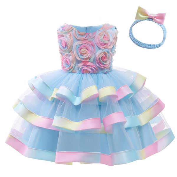 

premium 70% off summer new girls' dress yarn skirt middle and small children's princess dress colorful color matching, Blue