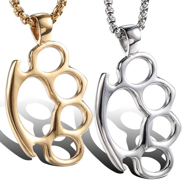 

pendant necklaces necklace mens color stainless steel knuckles custom gold chain fitness hip hop jewelry neck, Silver