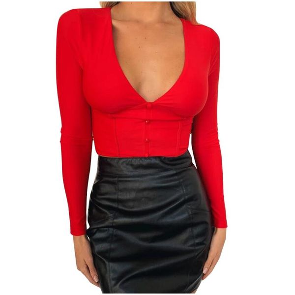 

women's t-shirt fabulous deep v-neck women t-shirts backless button short long sleeve leisure soft ladies harajuku tee shirt, White