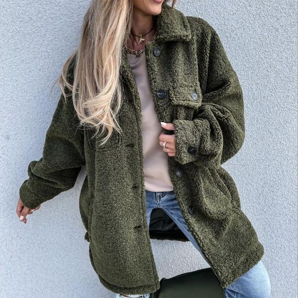 

women's wool & blends kalenmos solid color lamb velvet coat women lapel casual irregular mid-length jacket single-breasted pocket teddy, Black