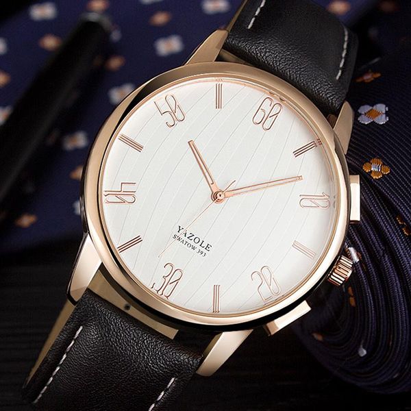 

wristwatches yazole fashion mens watches waterproof quartz watch male clock leather business wrist relogio masculino, Slivery;brown