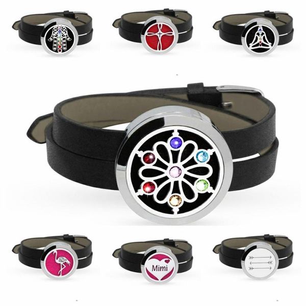 

charm bracelets bling rhinestone diffuser bracelet stainless steel magnet locket pu leather wristband perfume 10 pads as gift, Golden;silver
