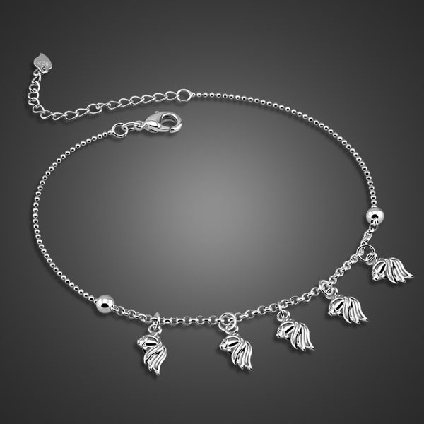 

bohemian 100% 925 sterling silver anklets for women cute goldfish pendant summer beach ankle bracelet foot leg jewelry, Red;blue