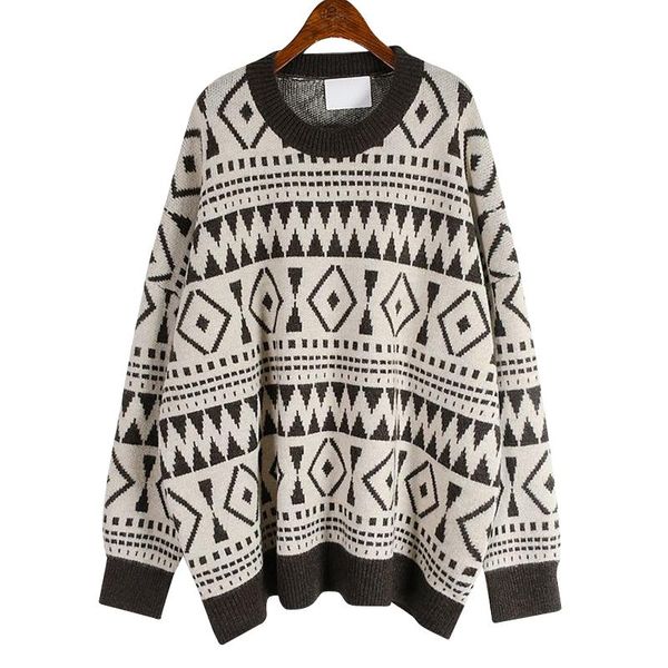 

women's sweaters superaen 2021 autumn winter knitted jacket retro rhombic loose pullover o neck full sweater women, White;black