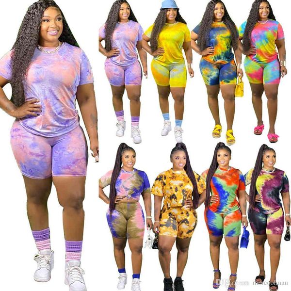 

women designers clothes 2021 tracksuits summer large tie dye 2-piece sports suit 8 colors fashion xl-5xl, Black