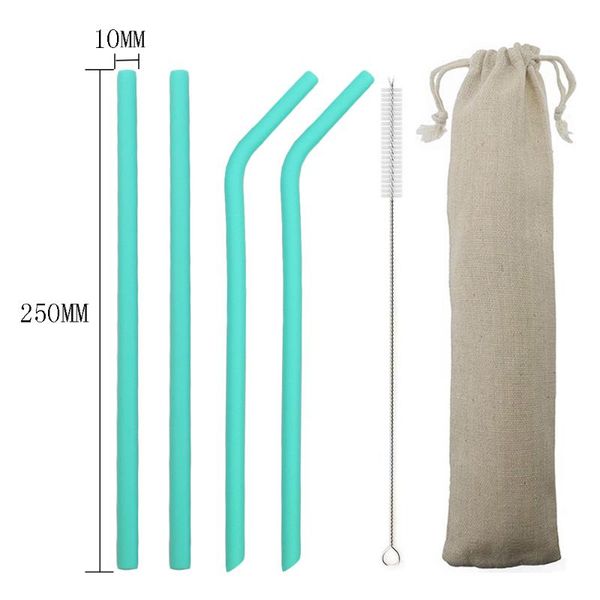 

drinking straws 6pcs/set silicone reusable wide 8mm long flexible with cleaning brush and bag for 20oz bar party
