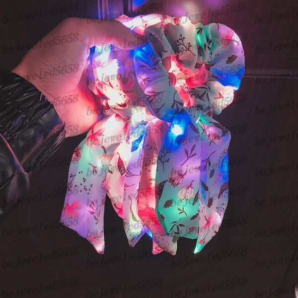 

fashion floral print scrunchies solid long hair ribbon for women ponytail scarf sweet elastic hair band hair accessories, Pink