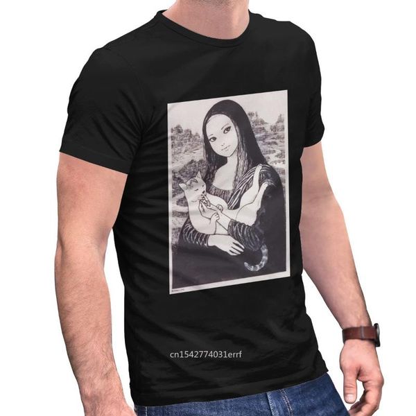 

men's t-shirts kawaii junji ito t shirt men short-sleeve harajuku anime manga tee japanese otaku, White;black