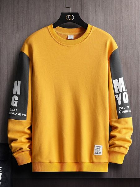 

men slogan graphic patch detail contrast panel sweatshirt b7km#, Black
