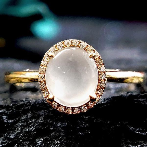 

cluster rings natural chalcedony oval egg surface opening adjustable ring chinese retro light luxury charm women's brand silver jewelry, Golden;silver