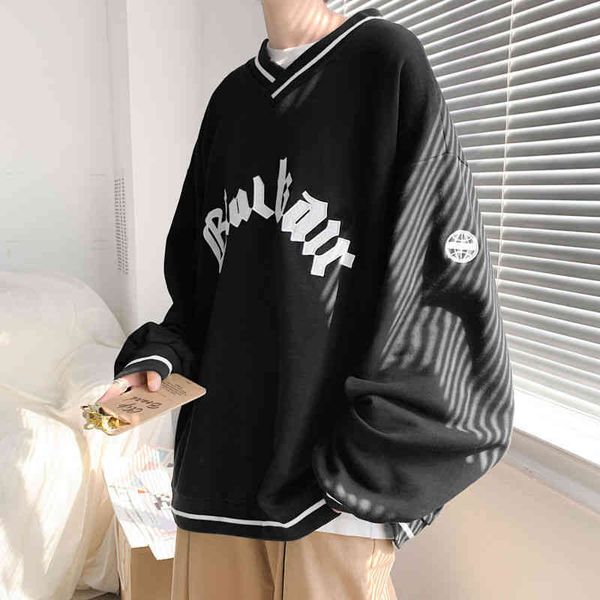 

women's hoodies & sweatshirts moletom grande com decote em v estampado unissex, casal, moda hip-hop, moletom de tamanho letras impressa, Black