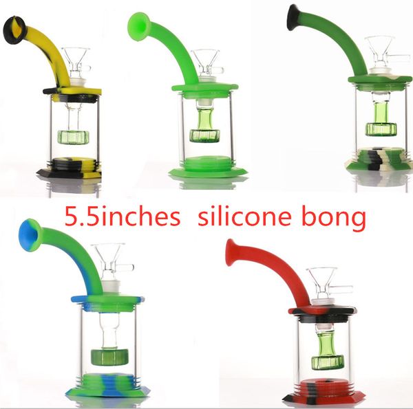 Piccoli narghilè Bong in silicone per narghilè Soffione doccia Percolatore Dab Rigs facile da pulire con mini pipa ad acqua al quarzo da 4 mm