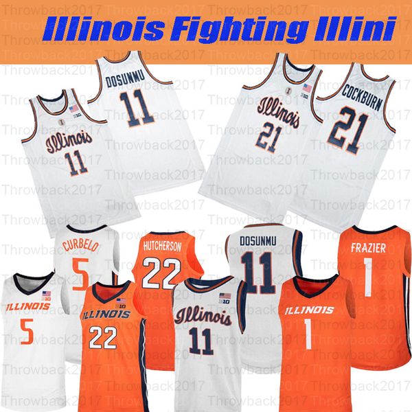 

illinois fighting illini college basketball 11 ayo dosunmu 21 kofi cockburn 1 trent frazier 44 adam miller jerseys, Black;red