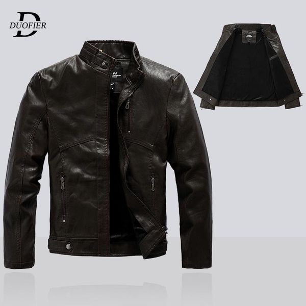 

men's fur & faux men motocycle jackets casual thick fleece male pu leather jacket 2021 autumn winter mens streerwear biker coats zipper, Black