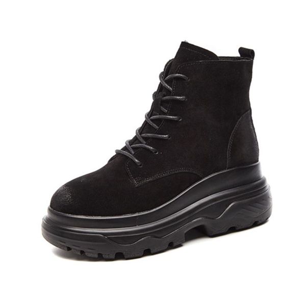 

boots genuine leather winter for women high heels shoes casual lace up ladies black ankle boot warm