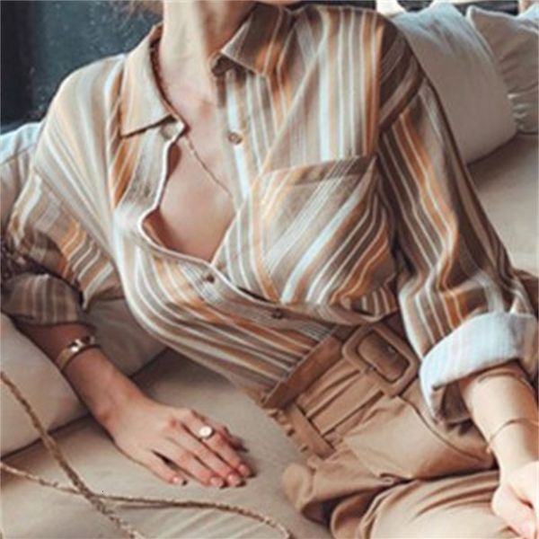 

shirt 2021 fall vertical striped casual wild loose irregular long mf0m, White