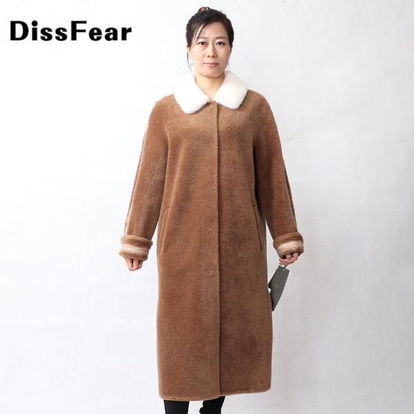 

women's fur & faux teddy bear coat sheep shearing jackets real wool coats 2021 winter parka for women plus size s-7xl, Black