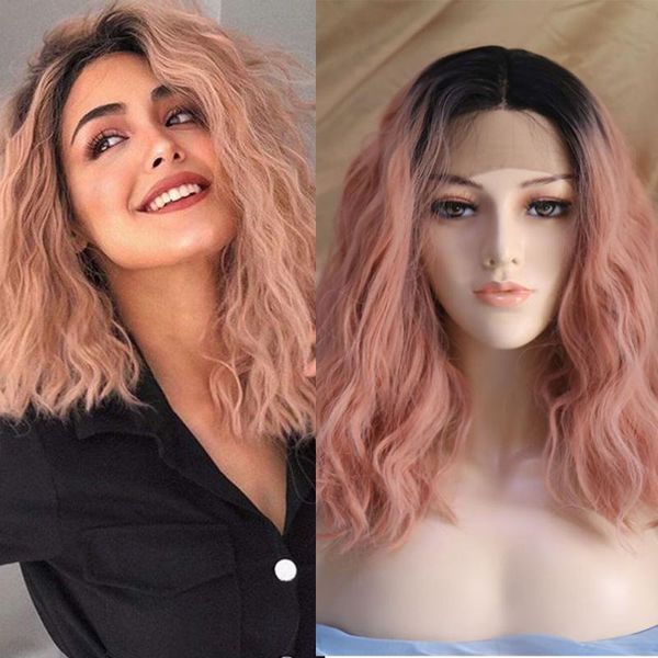 

synthetic wigs fanxiton lace front wig short wave high temperature fiber hair for women cosplay summer, Black