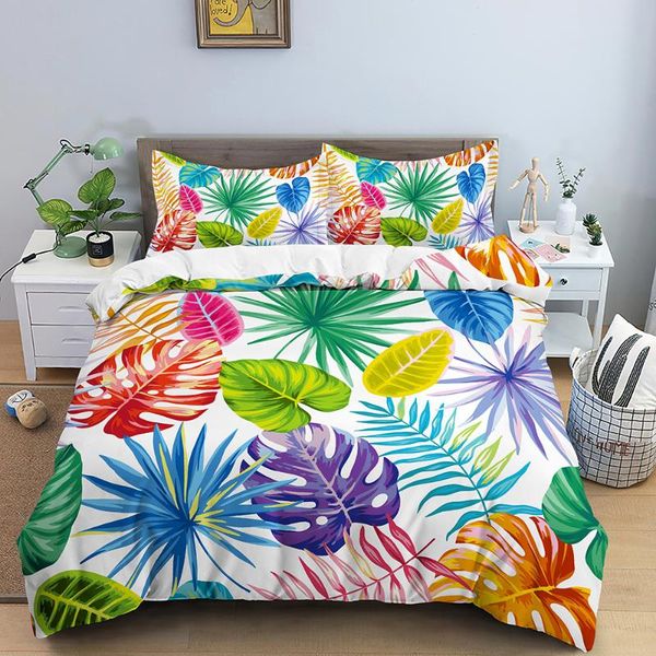 

bedding sets tropical leaves set plants duvet cover  king size quilt with pillowcase bedclothes bed linen for bedroom