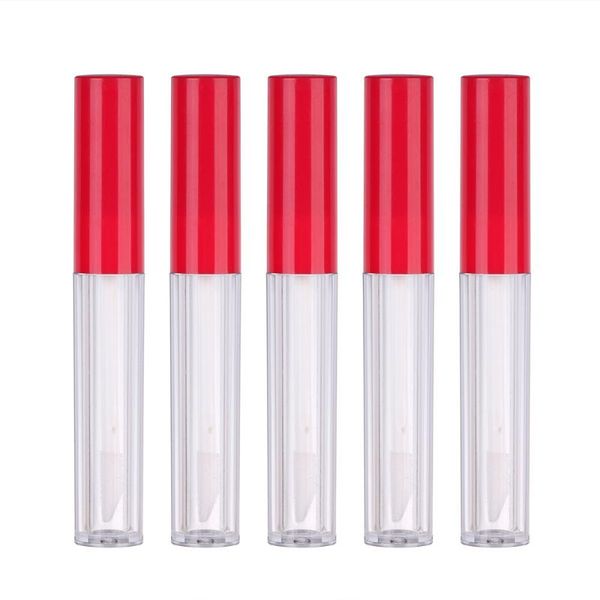 

5pcs 3ml empty lip gloss tubes with wand red lid plastic refillable bottle glaze vials container lipstick samples diy storage bottles & jars