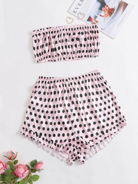 

plus polka dot pajama set t5lz#, Black;white