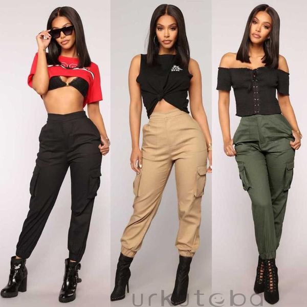 

women's pants & capris women high waist camo cargo trousers jogging harem hip hop casual military army combat camouflage pencil womnes, Black;white