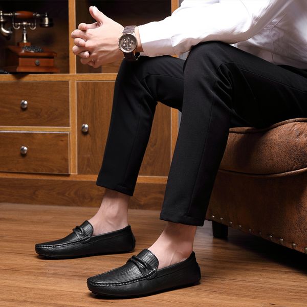 

dress shoes men genuine leather casual comfortable loafers sneakers fashion handmade retro leisure men w9ai, Black