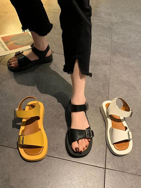 

sandals flat sandal shoe all-match summer heels buckle open toe espadrilles platform med suit female beige 2021 women's anti-skid witho, Black
