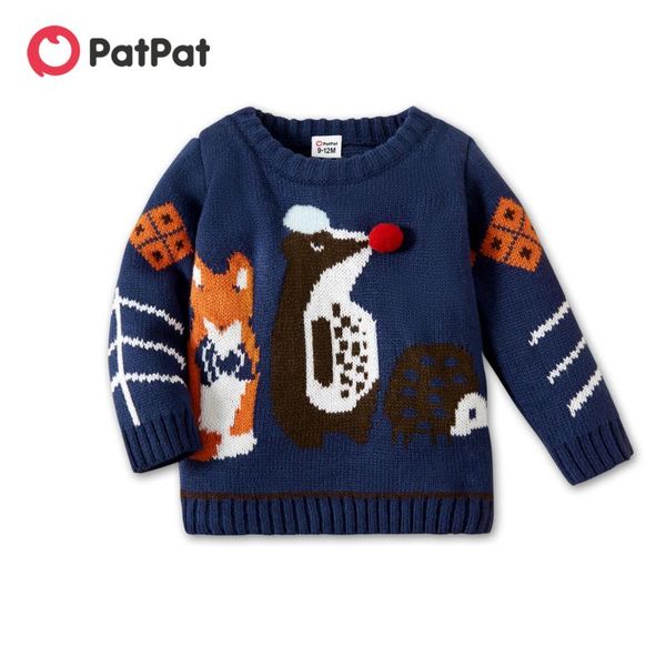 

pullover patpat baby boy cartoon animal pattern dark blue long-sleeve knitted sweater
